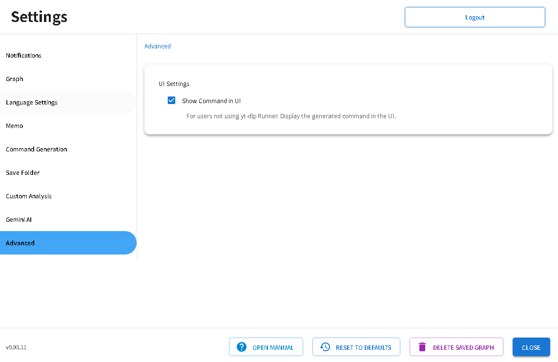 Show command in UI setting screen